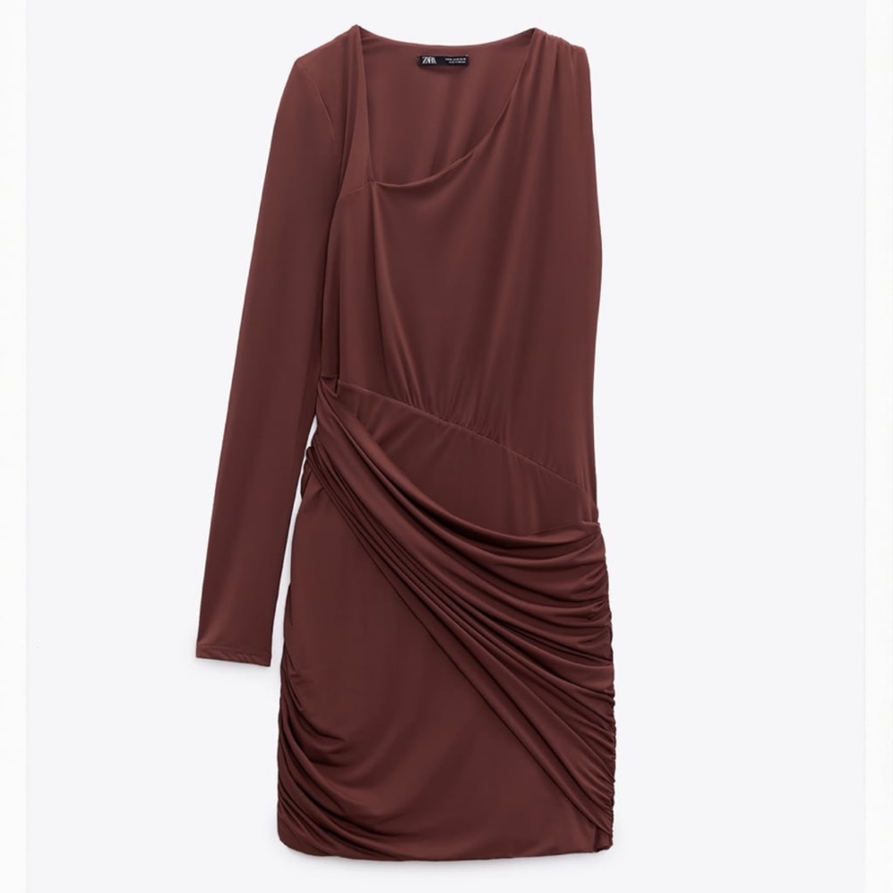 Zara Cut Out Asymmetrical Dress Chocolate Brown